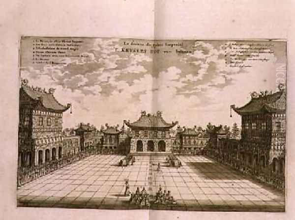 Inside the Imperial Palace from an account of a Dutch Embassy to China 1665 Oil Painting by Jacob van Meurs