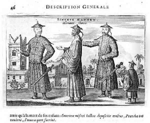 Chinese Men a General Description from an account of a Dutch Embassy to China 1665 Oil Painting by Jacob van Meurs