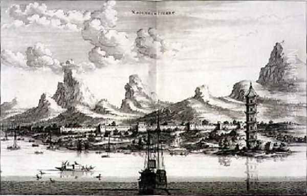 Xaocheu or Sucheu from an account of a Dutch Embassy to China 1665 Oil Painting by Jacob van Meurs