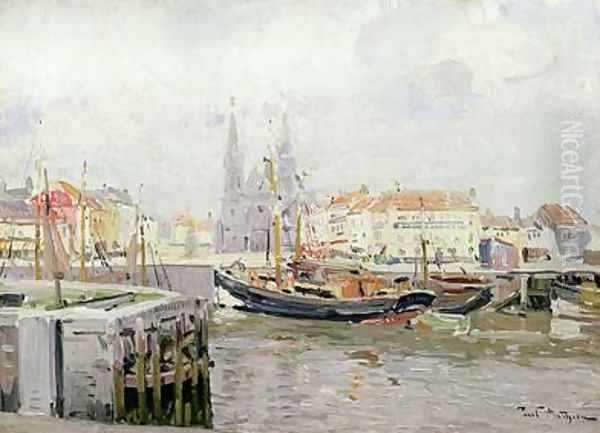 SS Petrus en Pauluskerk and the Vissers Quay in Ostend Oil Painting by Paul Mathieu