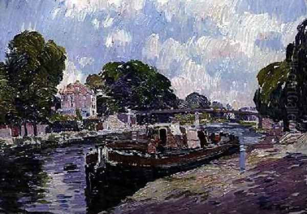 The Canal Boat Bougival Oil Painting by Paul Mathieu