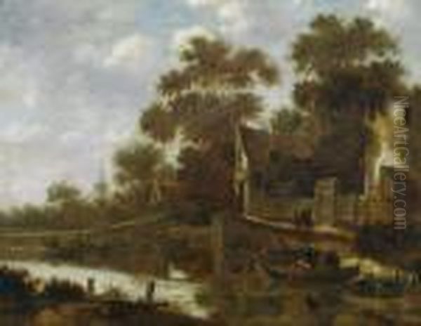 Dutch Canal Scene Oil Painting by Thomas Heeremans