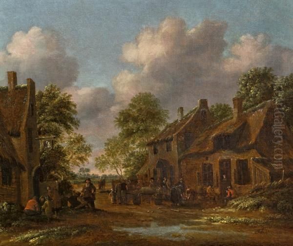 Dorfidylle Auf Der Strase Vor Dem Gasthaus Zum Herold Oil Painting by Thomas Heeremans