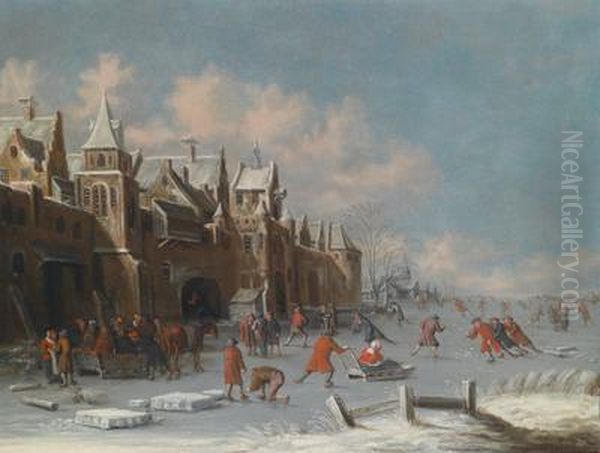 Eisvergnugen Vor Dentoren Einer Hollandischen Stadt Oil Painting by Thomas Heeremans