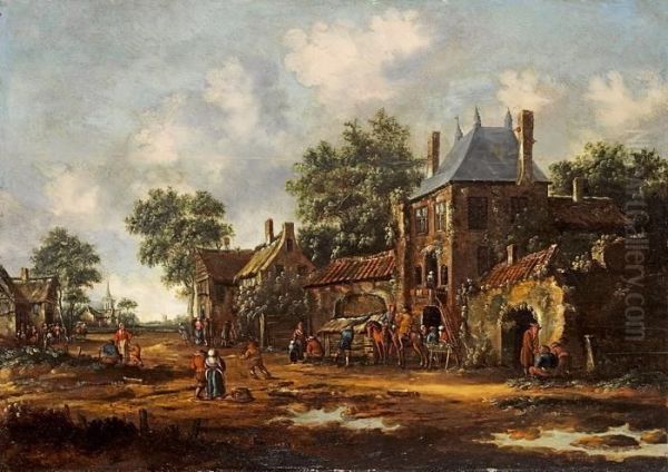 Geschaftiges Treiben Vor Dem Dorfgasthof Oil Painting by Thomas Heeremans