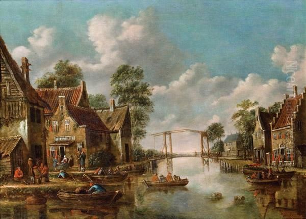 Dorfszene An Einem Fluss Oil Painting by Thomas Heeremans