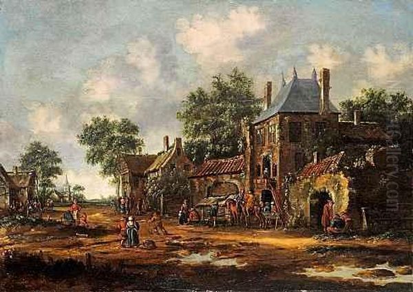 Geschaftiges Treiben Vor Dem Dorfgasthof Oil Painting by Thomas Heeremans