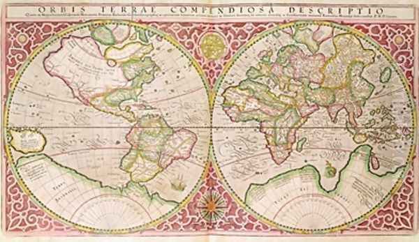 Double Hemisphere World Map 1587 Oil Painting by Gerard Mercator