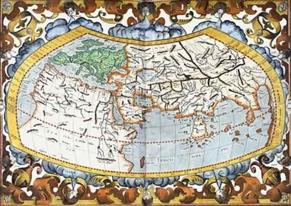 World map entitled Unviersalis tabula iuxta Ptolemeum', plate 1 from Mercators edition of Ptolemys Geographia Oil Painting by Gerard Mercator