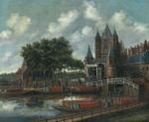 Scene Animee Au Bord D'un Canal Oil Painting by Thomas Heeremans