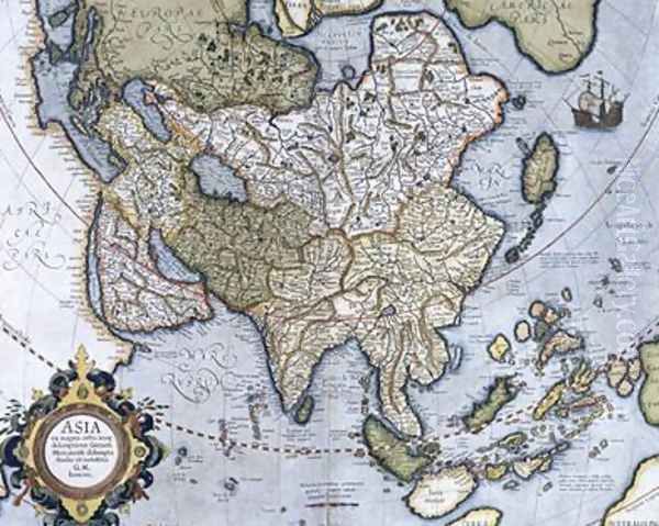 Map of Asia pages 74-75 of Atlas sive Cosmographicae meditationes de fabrica mundi et fabricati figura Oil Painting by Gerard Mercator