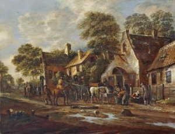 Vor Dem Wirtshaus. Oil Painting by Thomas Heeremans