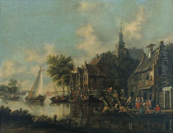 Paysage Fluvial Anime. Oil Painting by Thomas Heeremans