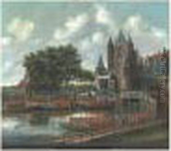 Scene Animee Au Bord D'un Canal Oil Painting by Thomas Heeremans