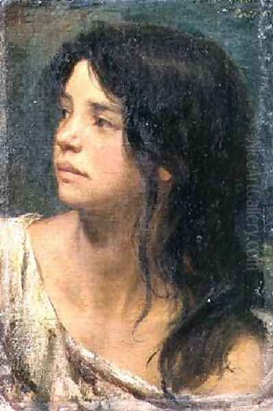 Portrait of a dark-haired girl 1867 Oil Painting by Paul Friedrich Meyerheim