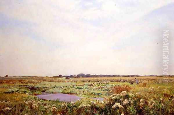 Spring Landscape with a Shepherd and His Dog Oil Painting by David Murray