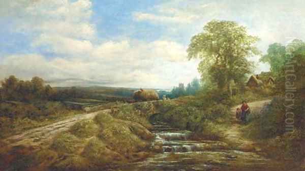 A haycart in a river landscape Oil Painting by Edwin L. Meadows