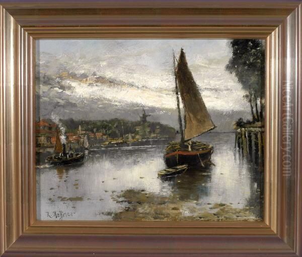 An Der Elbe Bei Hamburg Oil Painting by Karl Heffner