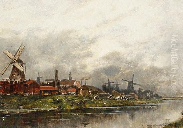 A View Of Laandam Near Amsterdam Oil Painting by Karl Heffner