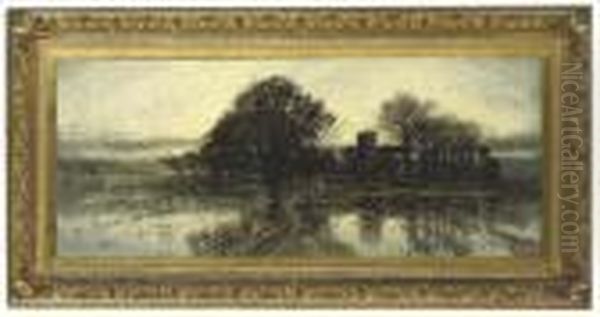 A Flooded Norfolk Landscape Oil Painting by Karl Heffner