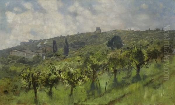 Sudliches Dorf In Den Weinbergen. Oil Painting by Karl Heffner