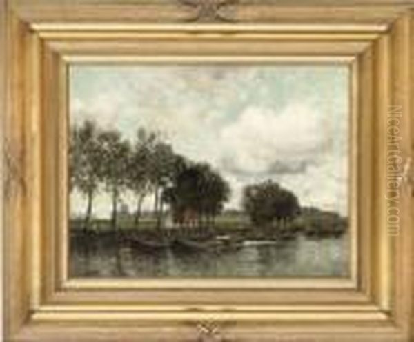 Boats On The Canal, Muiden Oil Painting by Karl Heffner