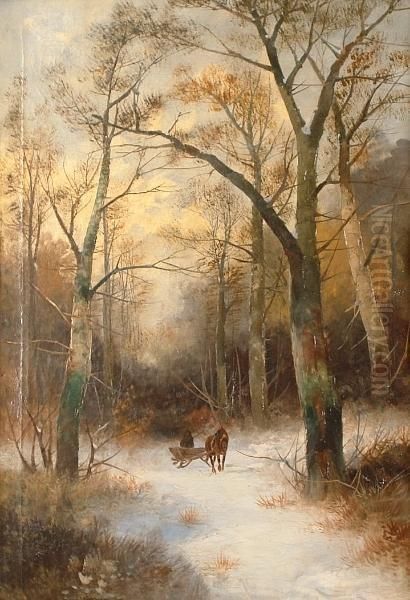 Homeward Bound Through A Winter Landscape Oil Painting by Karl Heffner