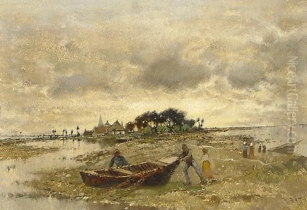 Fisher Folk Near Stralsund. Oil Painting by Karl Heffner