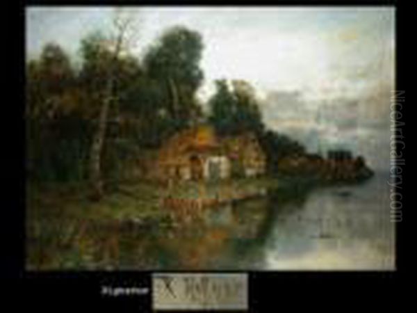 Bauernhof Am Fluss Oil Painting by Karl Heffner