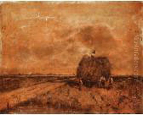 Landscape With Fieldworkers Oil Painting by Karl Heffner