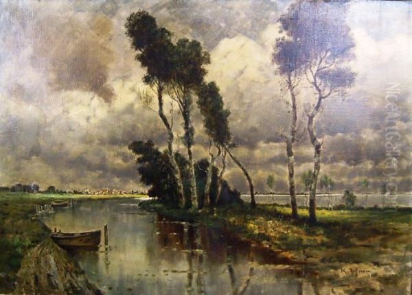 Paysage De Bord De Riviere Oil Painting by Karl Heffner