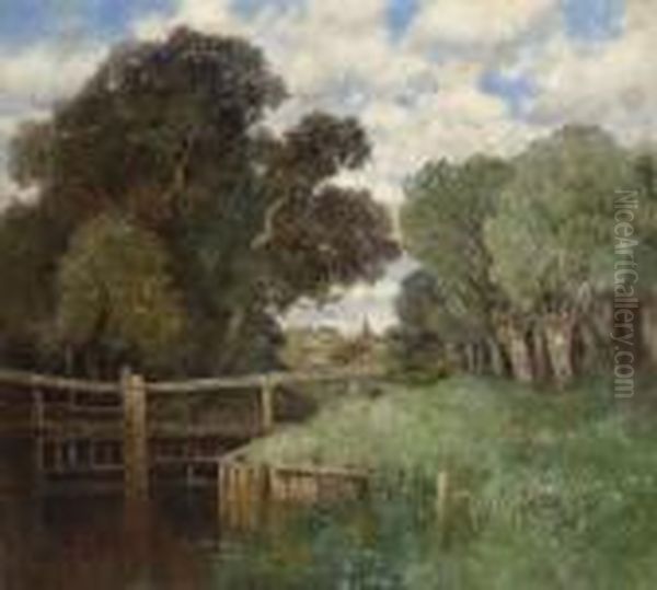 Wehr Am Bachlauf. Oil Painting by Karl Heffner