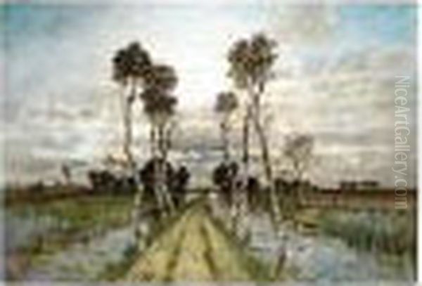 Pathway Along The River, Signed, Oil On Canvas, 70 X 100.5 Cm.; 27 1/2 X 39 1/2 In Oil Painting by Karl Heffner