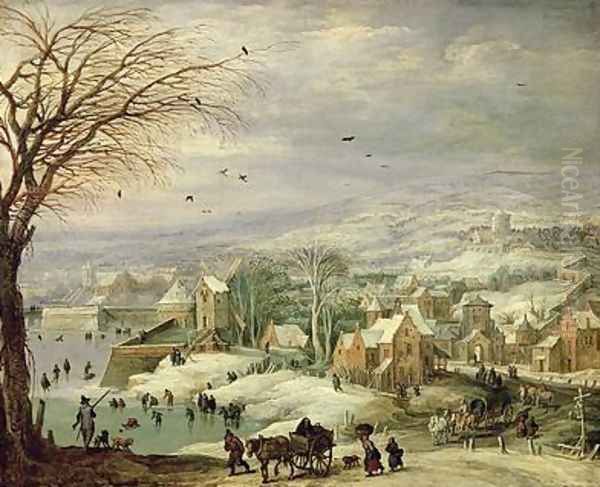 Village Landscape in Winter 1615-20 Oil Painting by Josse de Momper