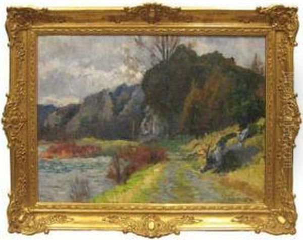 Le Val De L'ourthe A La Roche Noire Oil Painting by Richard Heintz