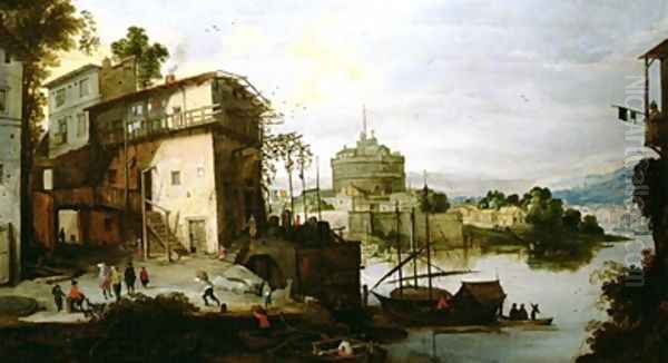 View of a Port with Motifs from Rome Oil Painting by Josse de Momper