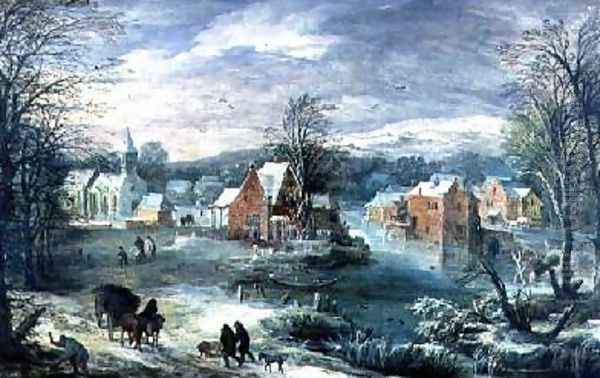 Village Landscape in Winter Oil Painting by Josse de Momper