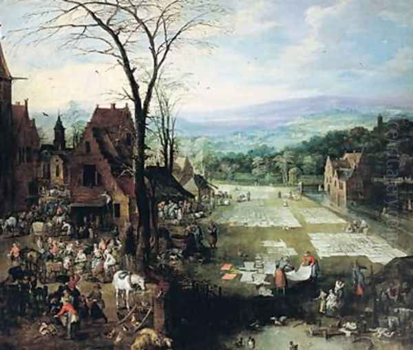 Market and Bleaching Ground 1620-22 Oil Painting by Josse de Momper