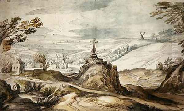 Mountainous Landscape with a Cross Oil Painting by Josse de Momper