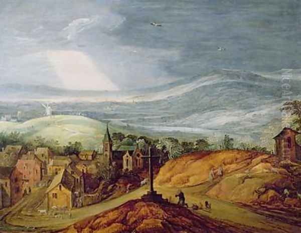 Rural Landscape with a Pilgrim Kneeling Before the Roadside Oil Painting by Josse de Momper