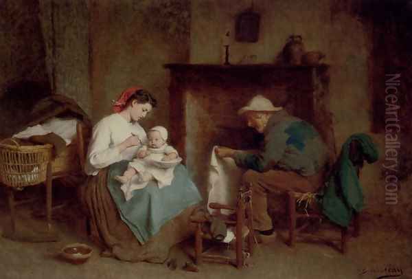 Mealtime With Grandpa Oil Painting by Charles Moreau