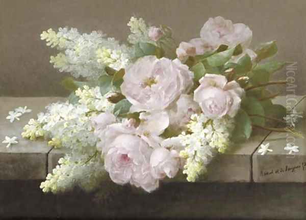 Lilacs and Roses Oil Painting by Raoul Maucherat de Longpre