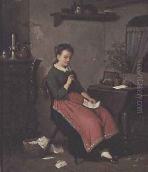 Young girl writing a love letter Oil Painting by Johann Georg Meyer von Bremen