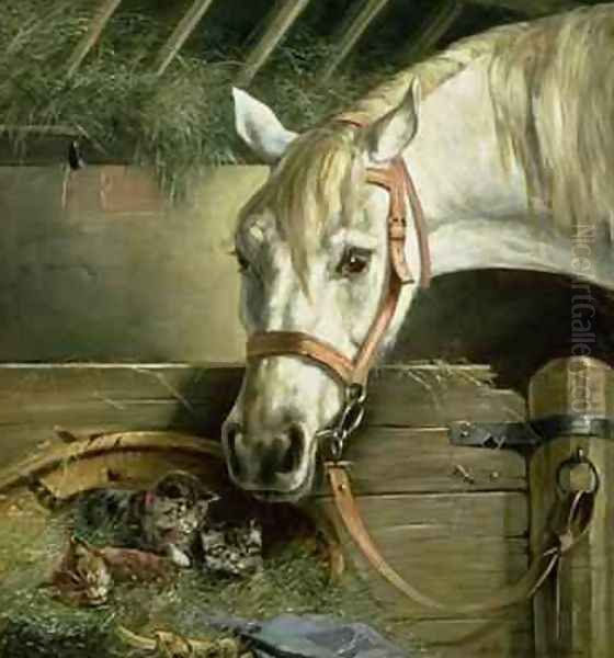 Horse and kittens 1890 Oil Painting by Moritz Muller