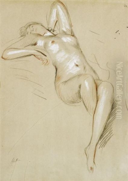 Female Nude In Reclining Pose Oil Painting by Paul Cesar Helleu