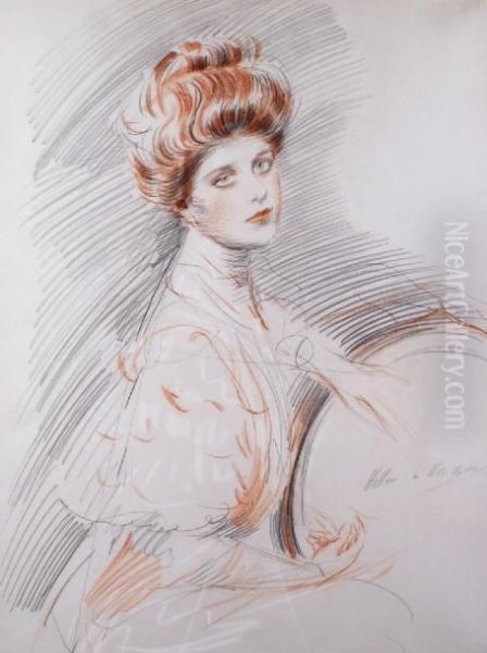 Portrait De Jeune Femme Oil Painting by Paul Cesar Helleu