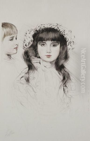 Deux Tetes D'enfants Oil Painting by Paul Cesar Helleu