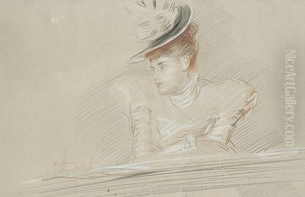 Portrait Presume De Madame Helleu Au Chapeau Oil Painting by Paul Cesar Helleu