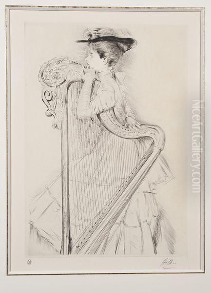 La Femme A La Harpe Oil Painting by Paul Cesar Helleu