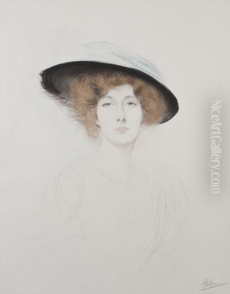 Le Chapeau A Plume - Madame Liane De Pougy Oil Painting by Paul Cesar Helleu